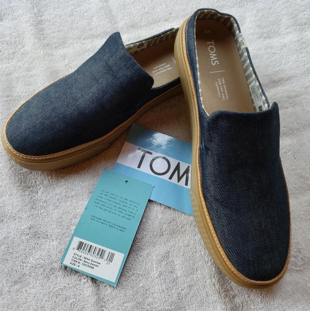 Toms Sunrise Navy Denim 8 Mules Slip On NEW